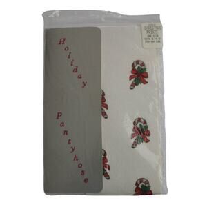 1990s NOS White Silver Glittery Cane& Holly Christmas Print Pantyhose